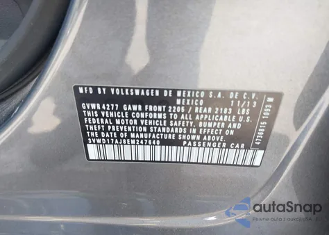 2014 Volkswagen Jetta 1.8T Se из США, поврежденный, VIN 3VWD17AJ8EM247640